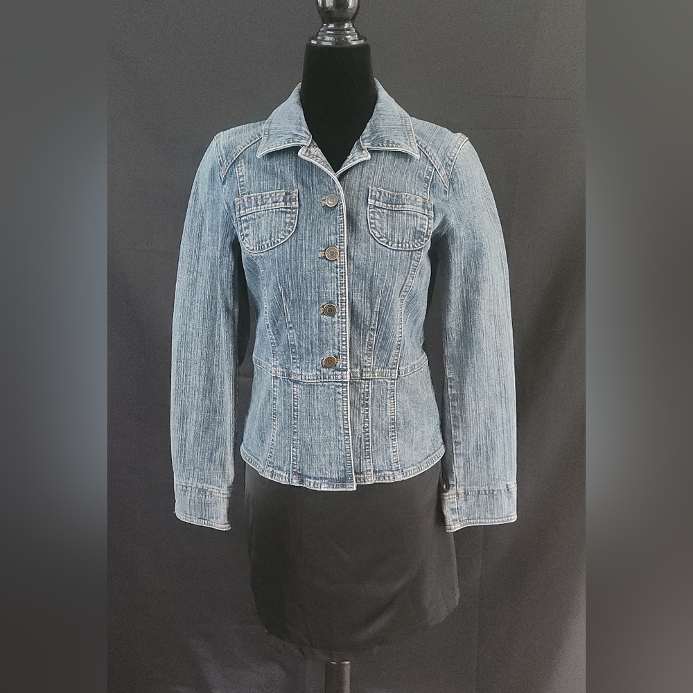 LOFT Stretch Denim Princess Peplum Jacket Size 4P